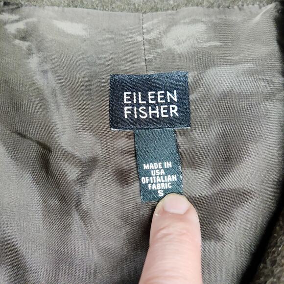 Eileen Fisher 100% Italian Wool Olive Green Full Zip Trench Car Coat Small Flaws - Picture 6 of 16